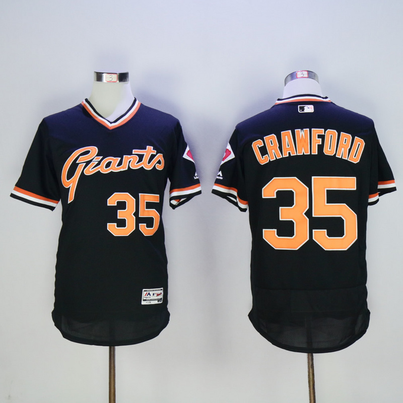 Men San Francisco Giants #35 Crawford Black Throwback Elite MLB Jerseys